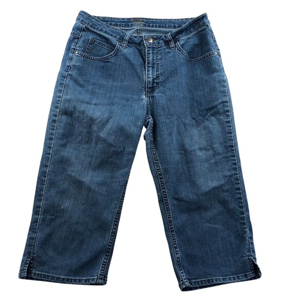 Riders By Lee Women's Capri Jeans Size 32x28 Measured Blue Denim Cropped Casual - Picture 1 of 11